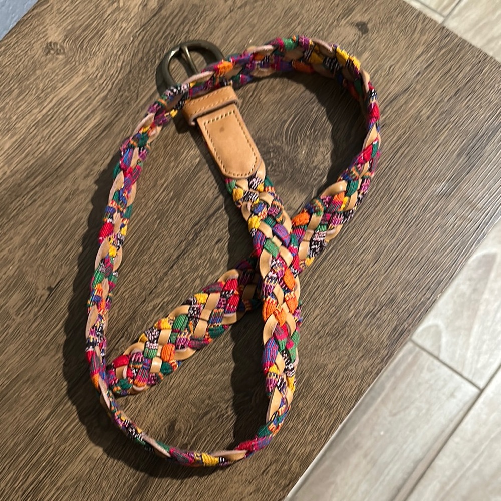 Genuine leather women multicolor woven braided belt size large